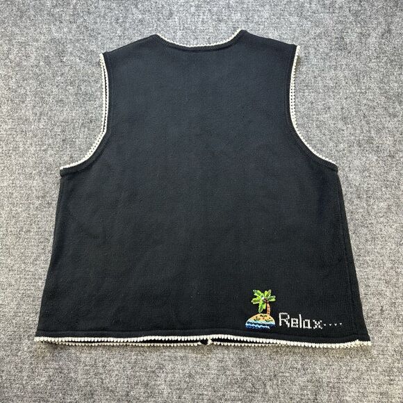 Vintage Marisa Christina Sweater Vest XL Black Embroidered Summer Beach Grandma - Picture 6 of 11
